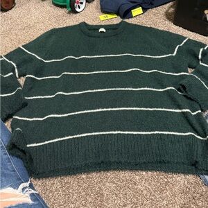 Dark Green fuzzy women’s striped Sweater